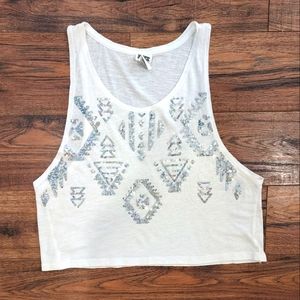Victoria's Secret PINK Women's White Sequin Sleeveless Muscle Crop Top Small S
